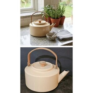 Copco Michael Lax Design 117 Tea Kettle Cream Enamel Wood Handle Spain MCM